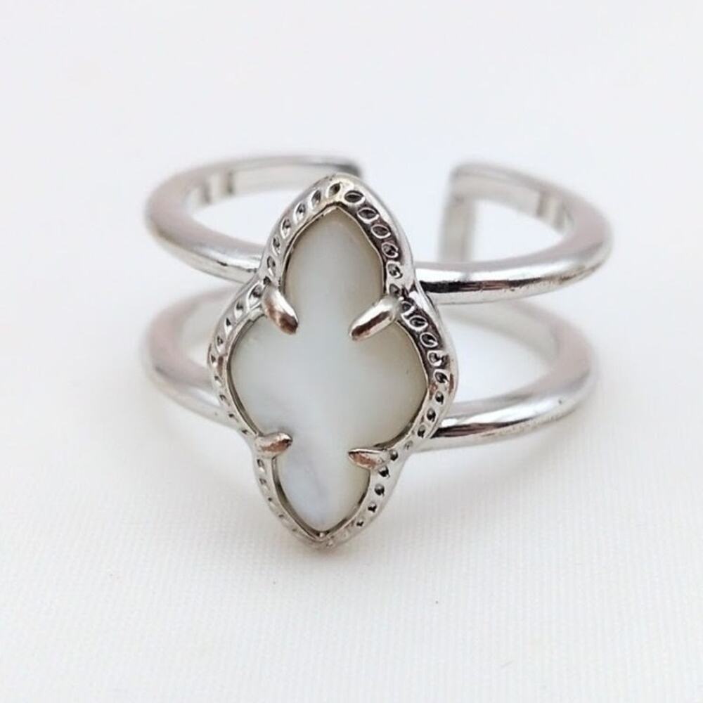 Kendra Scott Abbie Double Band Ring Silver Tone Mother of Pearl Sz 7.5 *READ